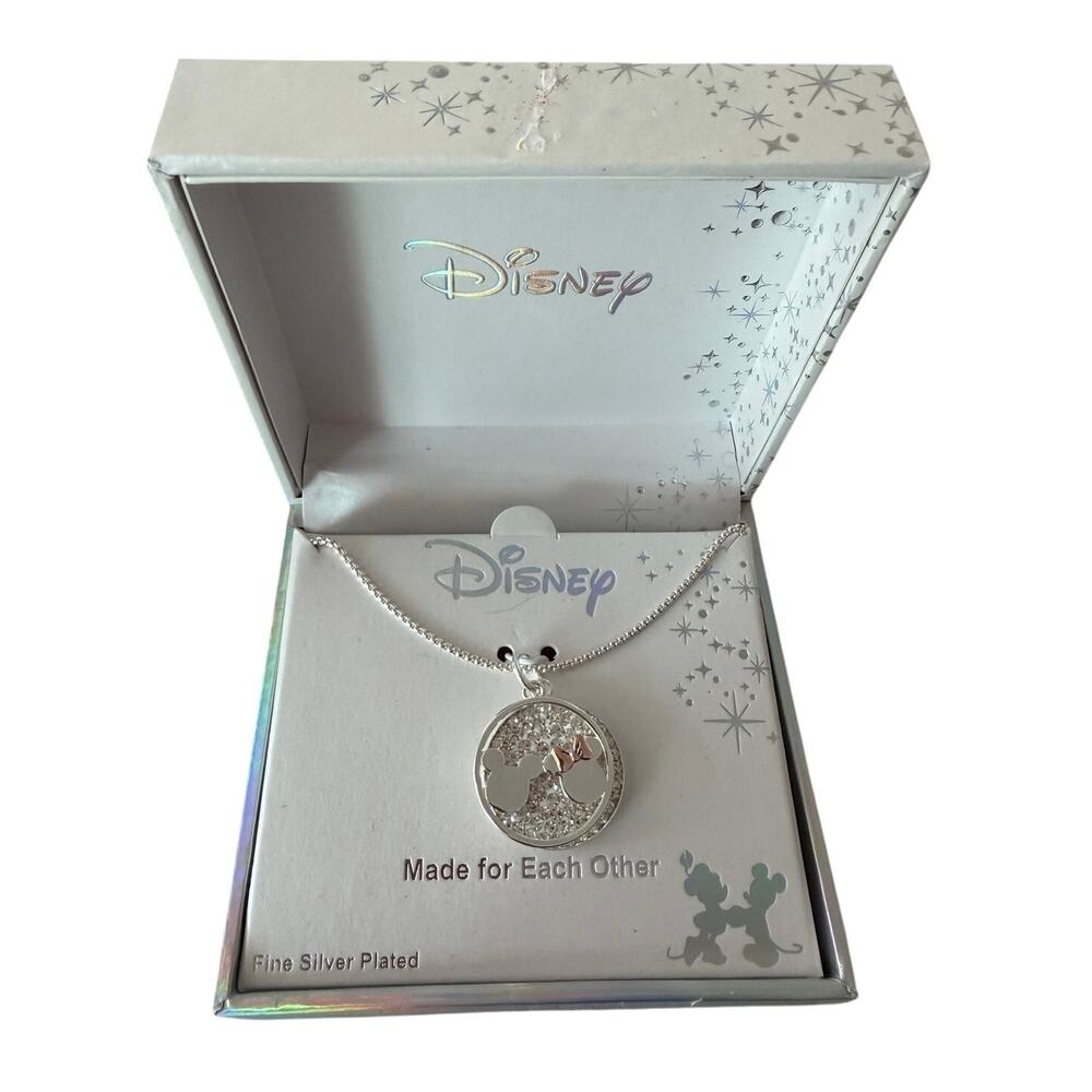 NEW Disney Fine Silver Plated 18" Pendant Necklace 'Made for Each other'